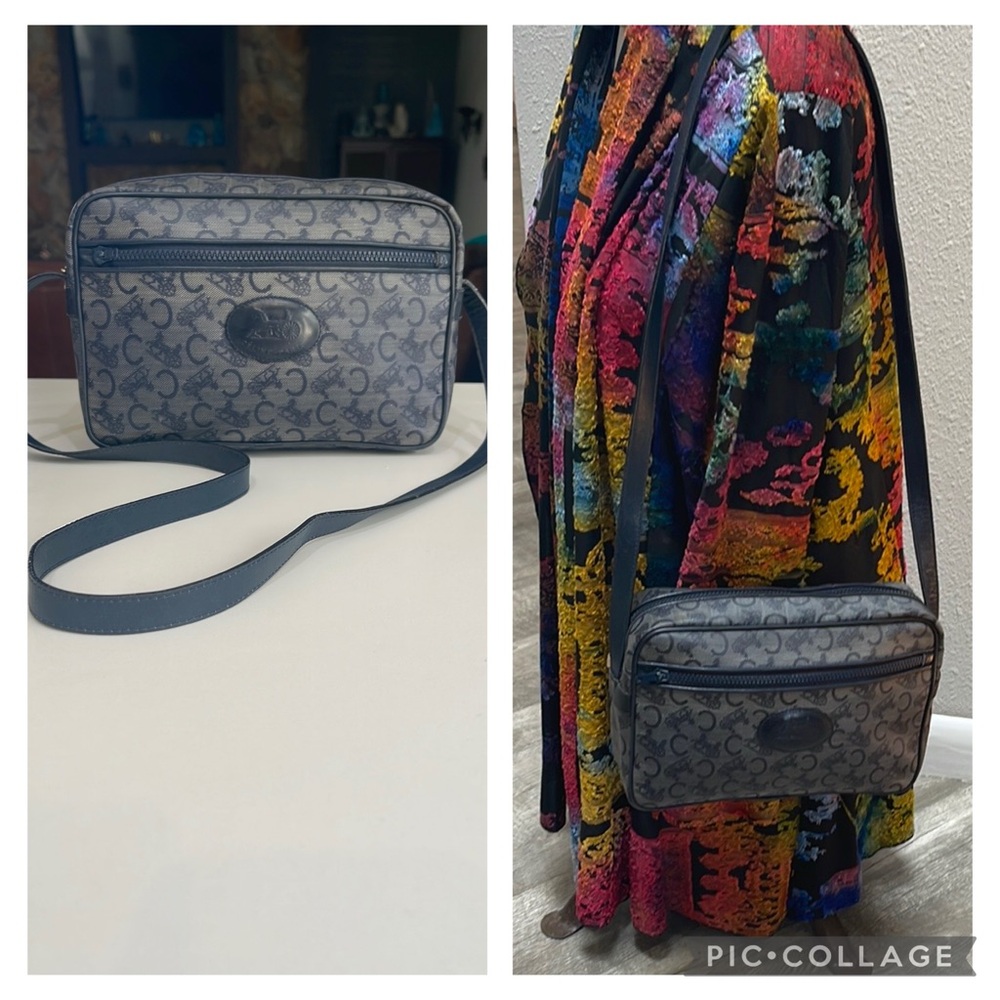 Rare Authentic Celine CC Logo Navy Vintage Shoulder Bag